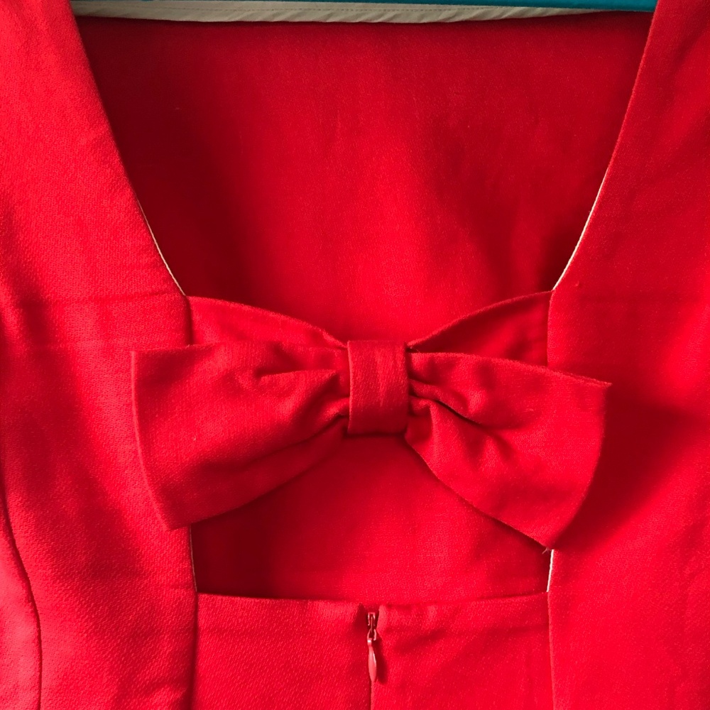 Maeve Red Shift Dress Women’s Open Back Bow Detail Mini Short Sleeve Size 4 - Picture 5 of 11